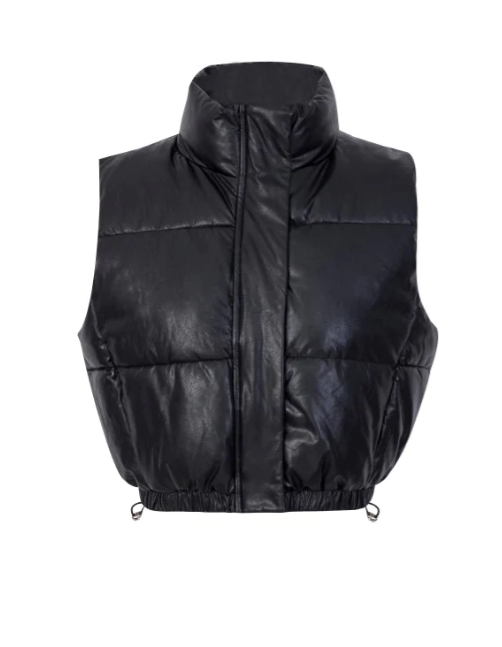 FAUX LEATHER PUFFER GILET - Black