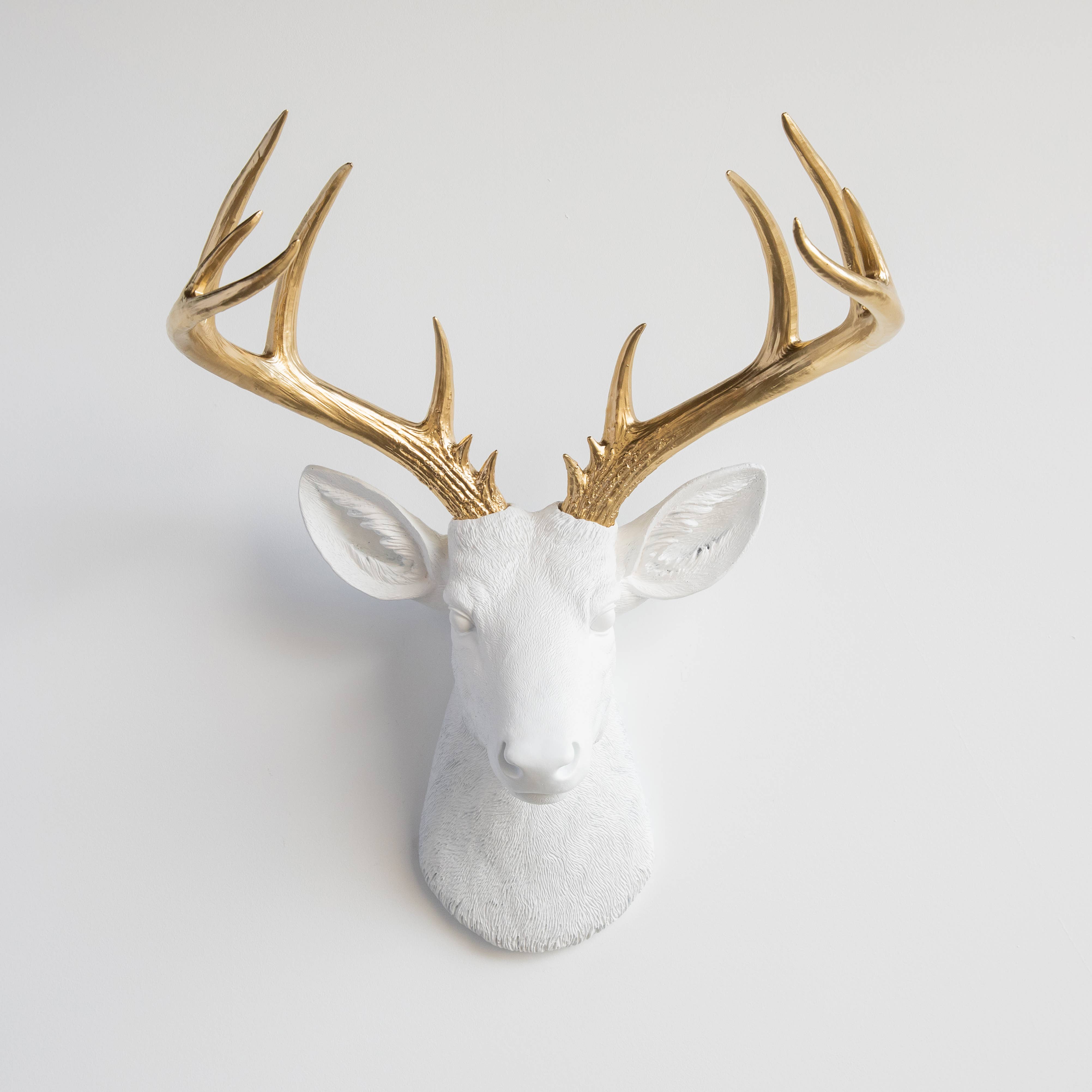 Faux Taxidermy discount Deer Head Wall Mount - Wall Decor - White and Copper Patina - D0174