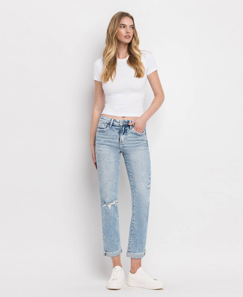 TUMMY CONTROL HIGH RISE CUFF SLIM STRAIGHT JEANS