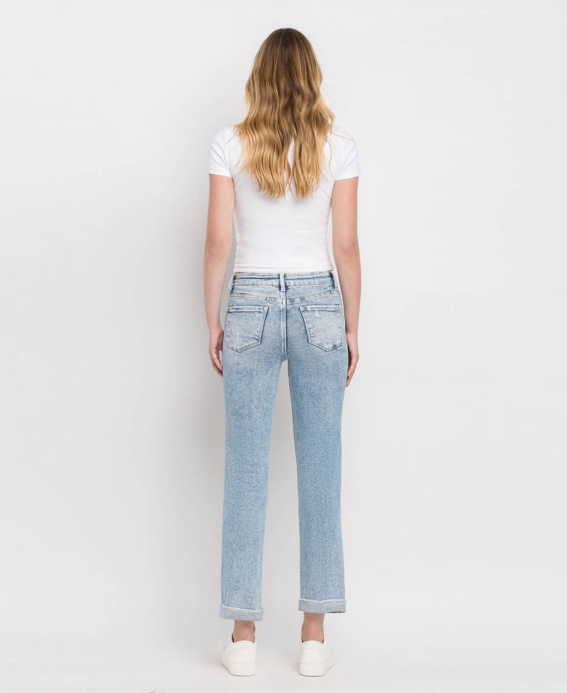 TUMMY CONTROL HIGH RISE CUFF SLIM STRAIGHT JEANS