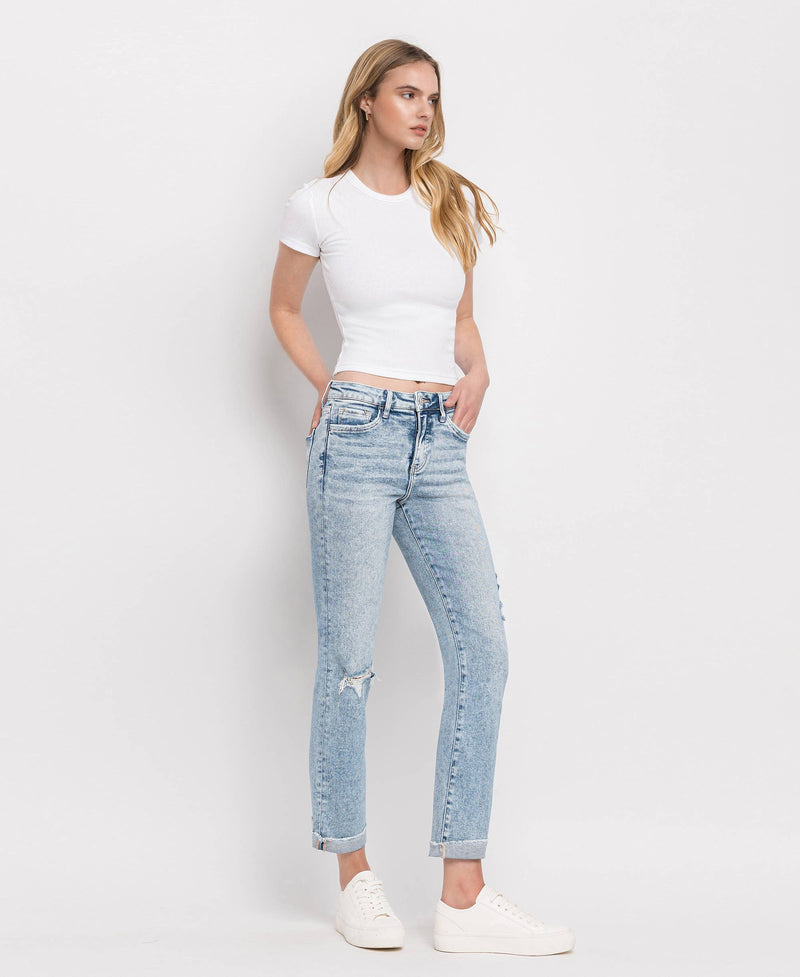 TUMMY CONTROL HIGH RISE CUFF SLIM STRAIGHT JEANS