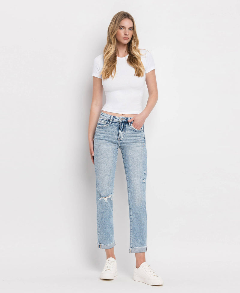 TUMMY CONTROL HIGH RISE CUFF SLIM STRAIGHT JEANS