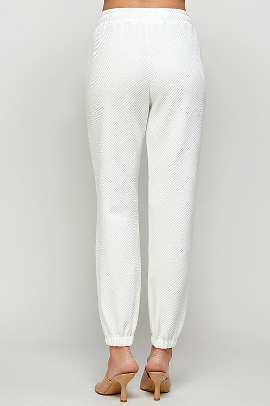 Cream Textured Jogger Pants