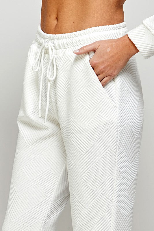 Cream Textured Jogger Pants