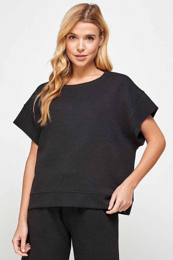 Short Sleeve Textured Sweatshirt