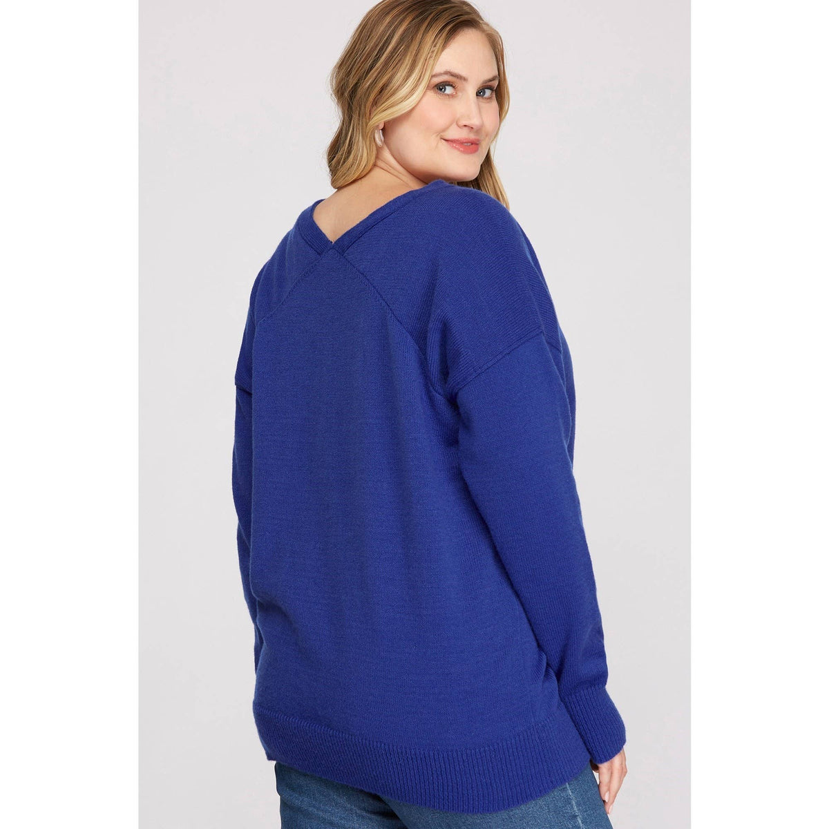 PLUS V-NECK SWEATER: COBALT BLUE