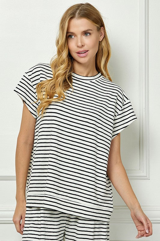 Stripe Short Sleeve Lounge Top