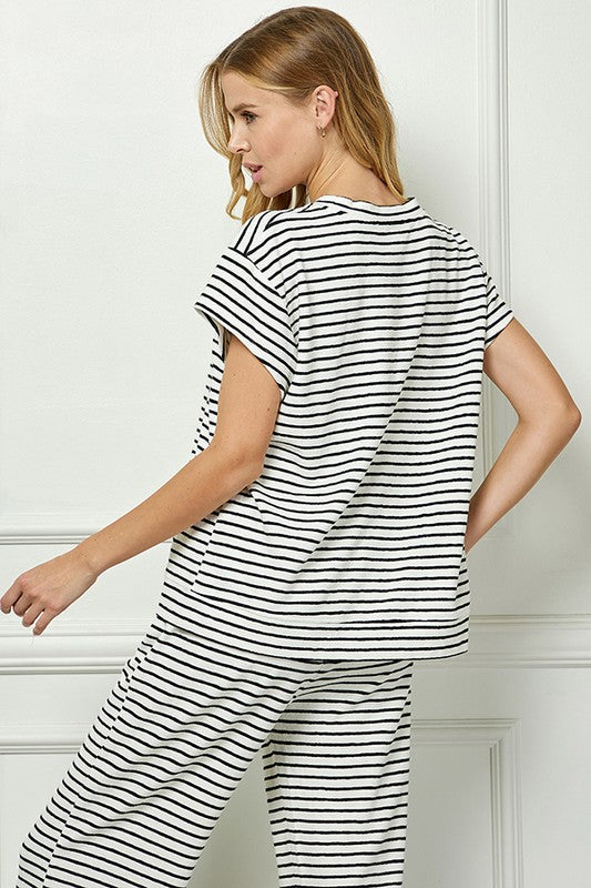 Stripe Short Sleeve Lounge Top