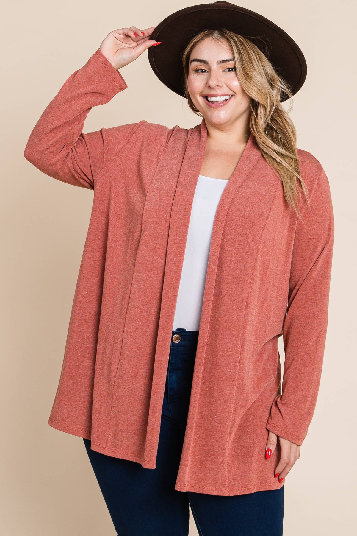 Plus Size Soft Solid Open Front Cardigan