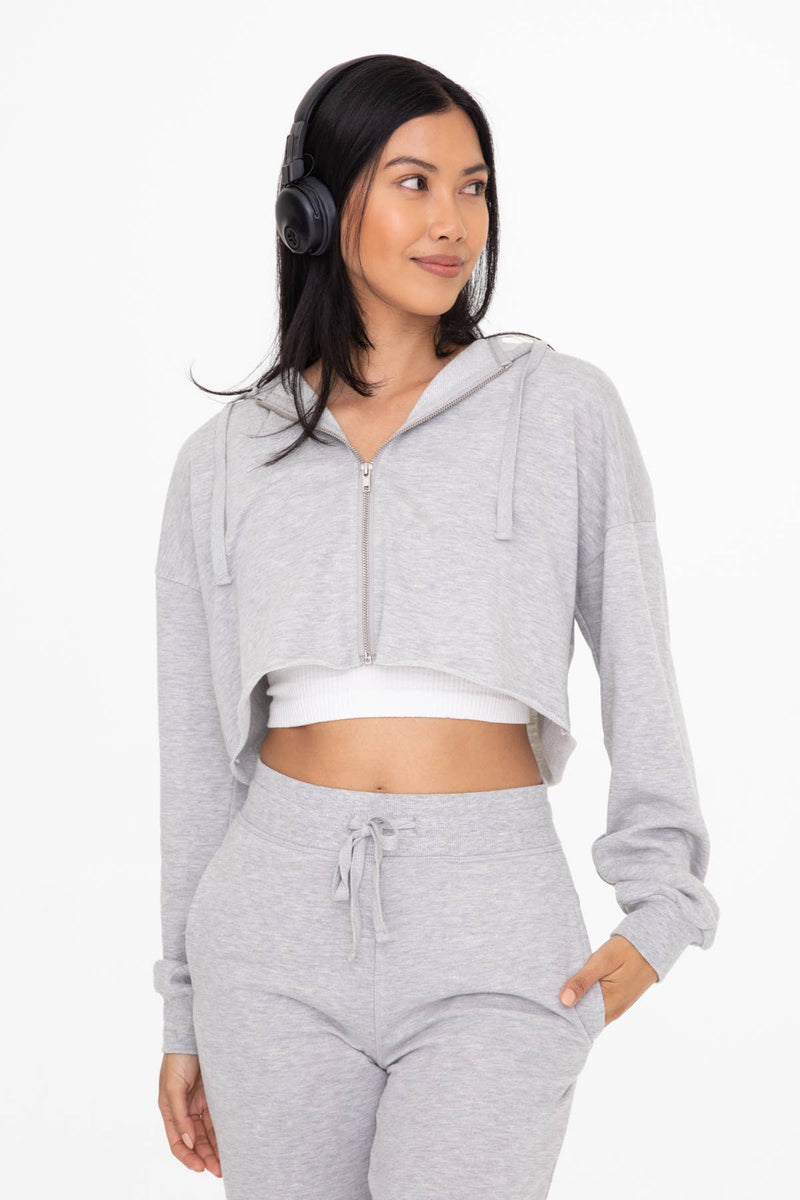 Crop Hoodie Zip-Up French Terry Jacket