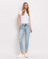 TUMMY CONTROL HIGH RISE CUFF SLIM STRAIGHT JEANS