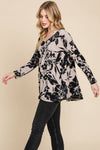 Plus Size ITY Print Floral V Neck Casual Top