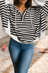 Oversized Striped Henley Dolman Hoodie