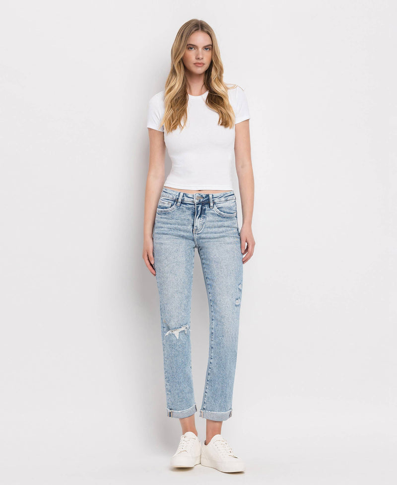 TUMMY CONTROL HIGH RISE CUFF SLIM STRAIGHT JEANS