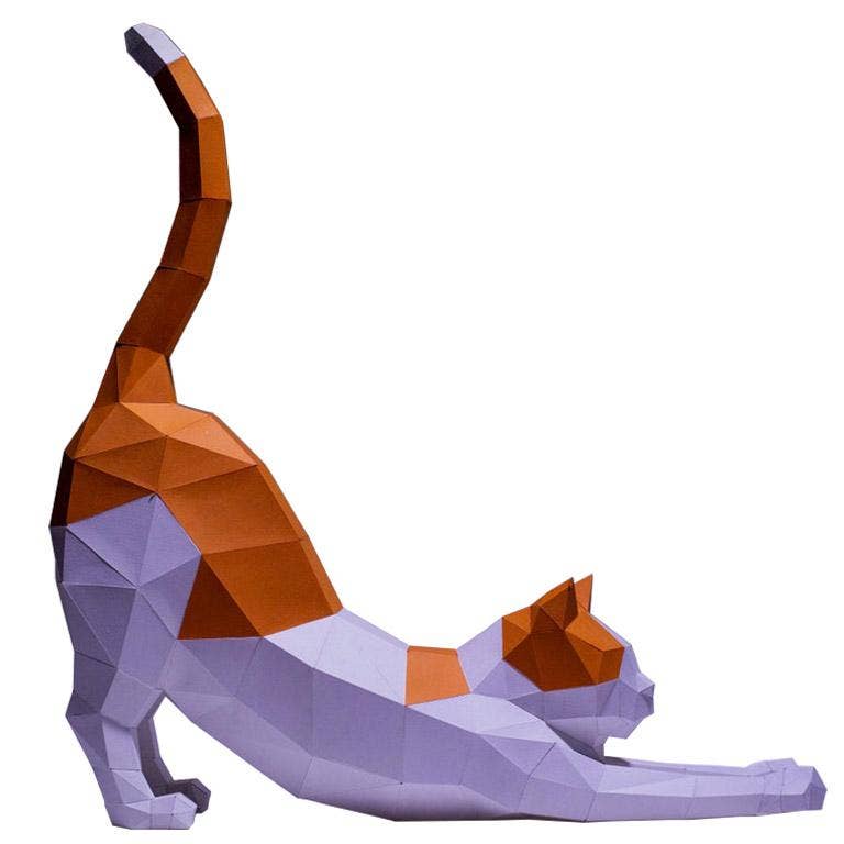 Stretching Cat 3D PaperCraft Origami Model