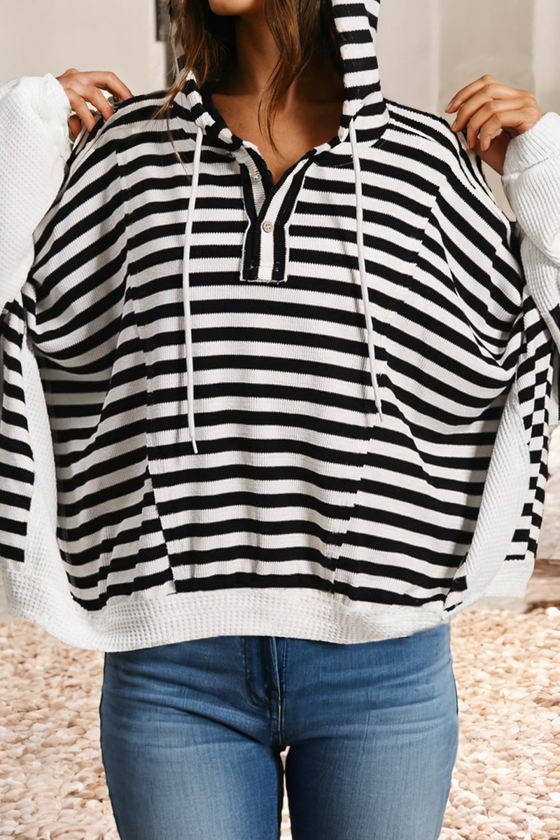 Oversized Striped Henley Dolman Hoodie