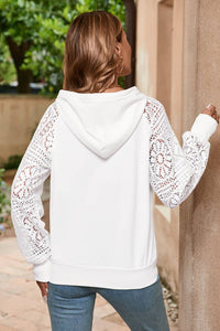 Lace Patchwork Sleeve Drawstring Hoodie