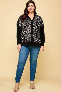 Plus Size Animal Print Cardigan with Buttons