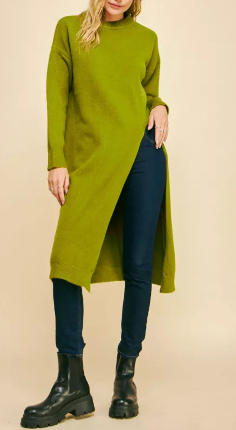 Asymmetric Split Knit Long Sweater