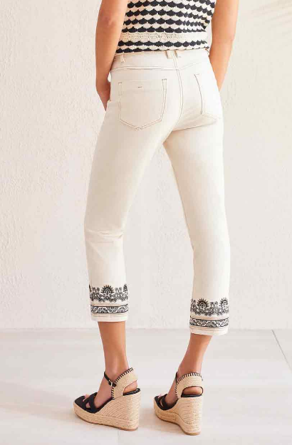 Audrey Cropped Pant with Embroidered Bottom