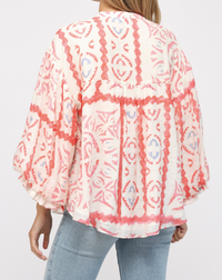 Aztec Print Bubble Sleeve Blouse