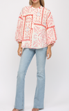 Aztec Print Bubble Sleeve Blouse