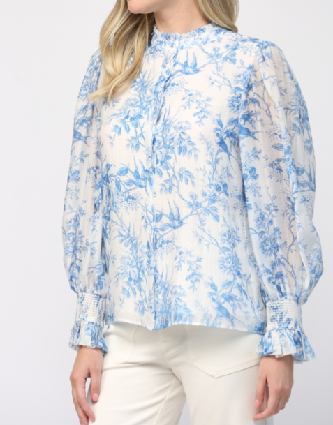 Printed Tencel Blend Ruffle Blouse