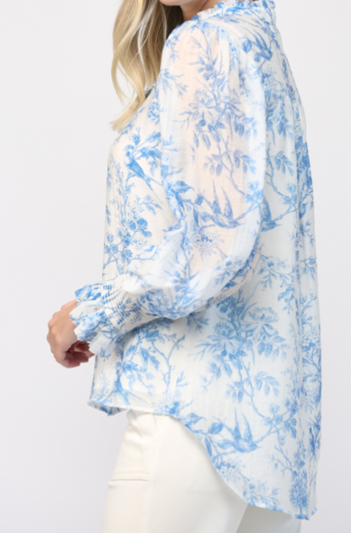 Printed Tencel Blend Ruffle Blouse