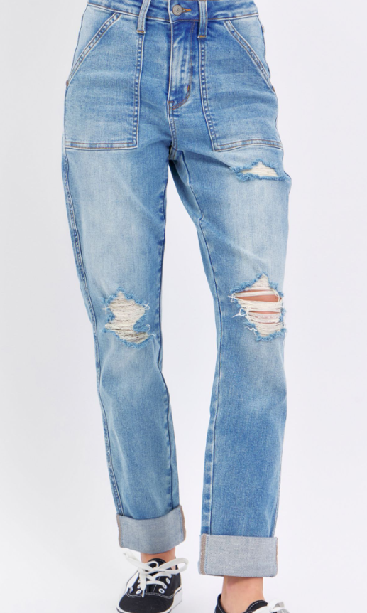 Patch Pocket & Destroy Boyfriend Jeans