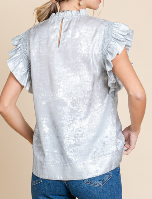 Metallic Frilled Neck Top