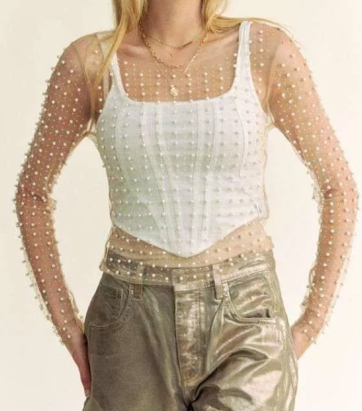 Bead and Pearl  Mesh Top (Regular and Plus)