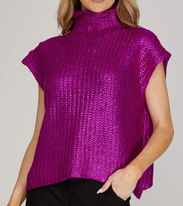 METALLIC FOIL SWEATER TOP