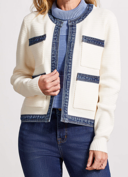 Sweater with Denim Trim and Pockets