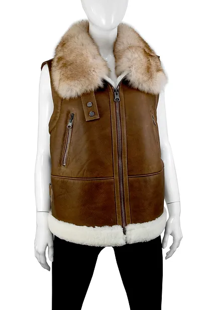 Shearling Puffer Jacket with Fox Collar