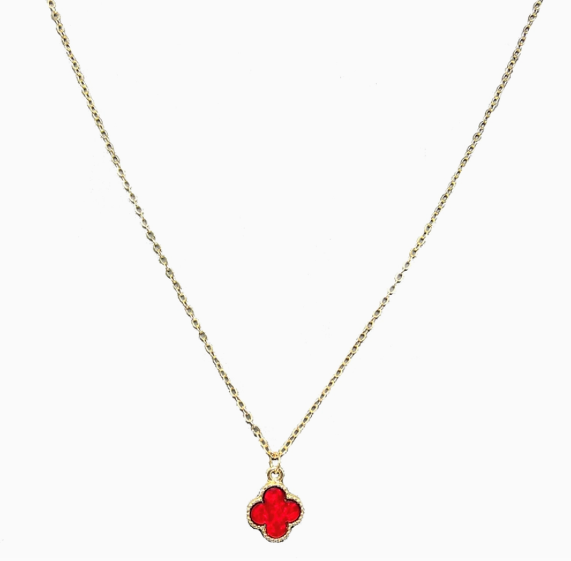 Red Quatrefoil Charm Necklace