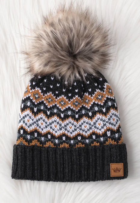 Patterned Knit Winter Hats with Pom