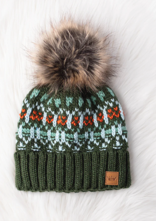 Patterned Knit Winter Hats with Pom