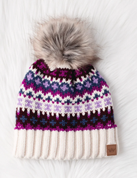 Patterned Knit Winter Hats with Pom