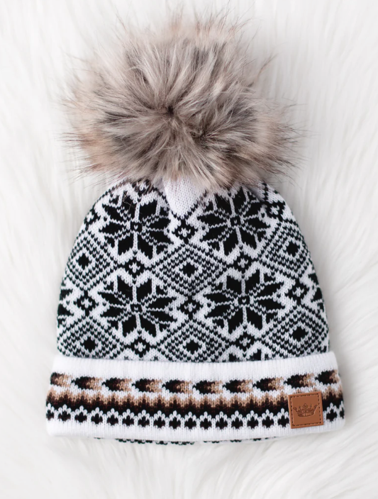 Patterned Knit Winter Hats with Pom