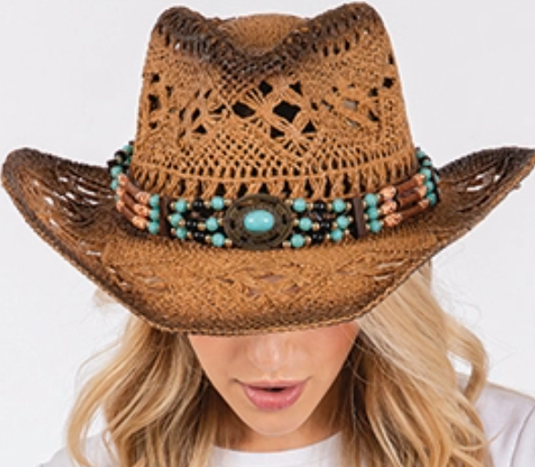 Cowboy Hat with Wood and Turquoise Band