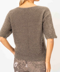 Short Sleeve Fluffy Knit Italian Sweater