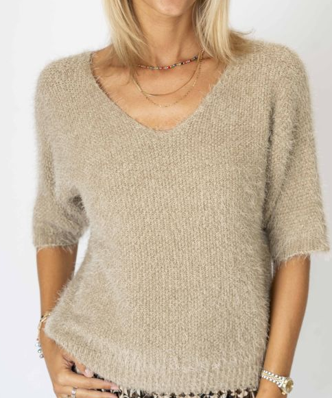 Short Sleeve Fluffy Knit Italian Sweater