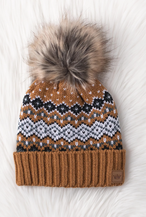 Patterned Knit Winter Hats with Pom