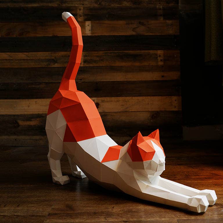 Stretching Cat 3D PaperCraft Origami Model