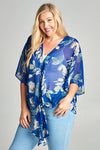 Plus Size Floral Chiffon Tie Up Top