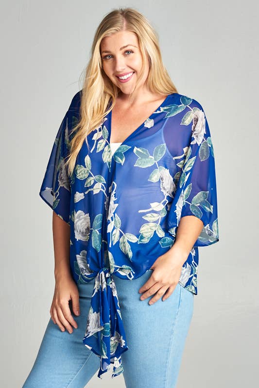 Plus Size Floral Chiffon Tie Up Top