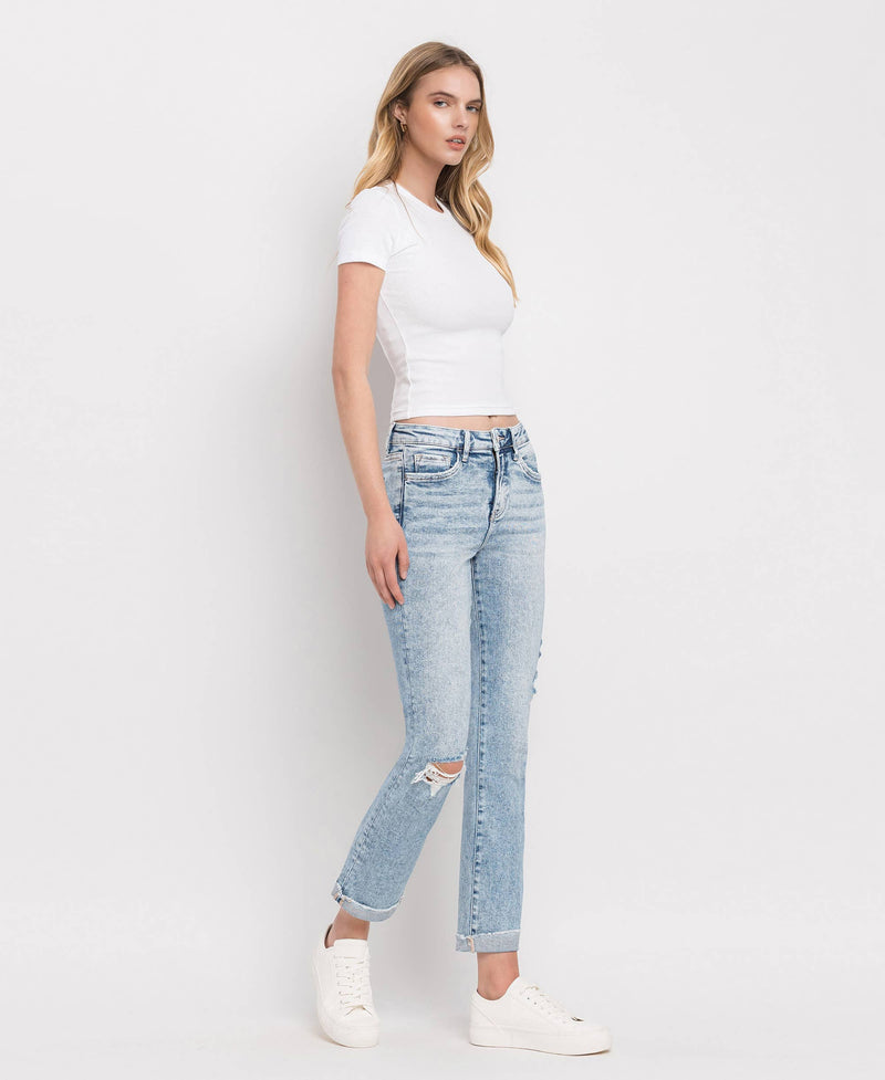 TUMMY CONTROL HIGH RISE CUFF SLIM STRAIGHT JEANS