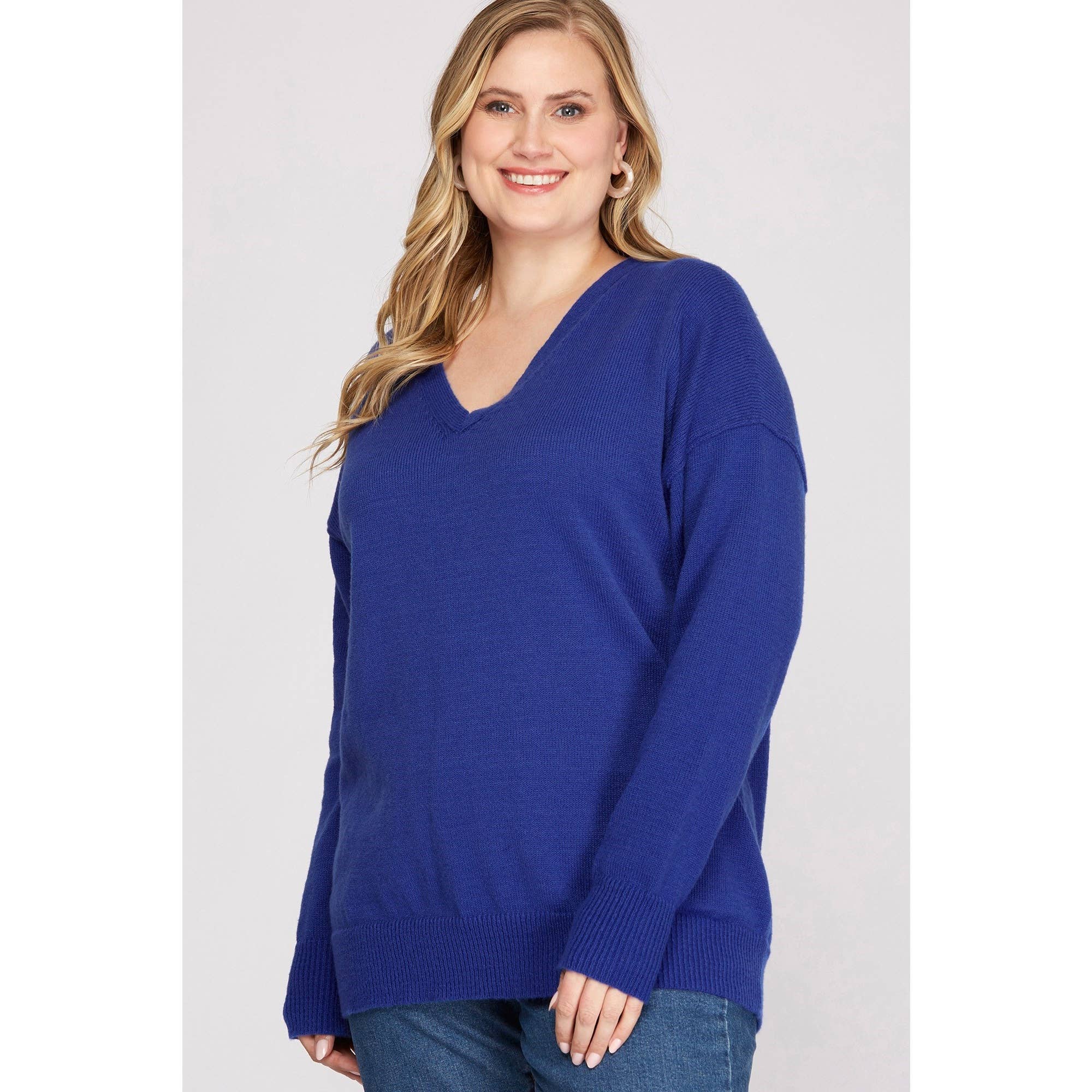 PLUS V NECK SWEATER COBALT BLUE The Sweetwater Co