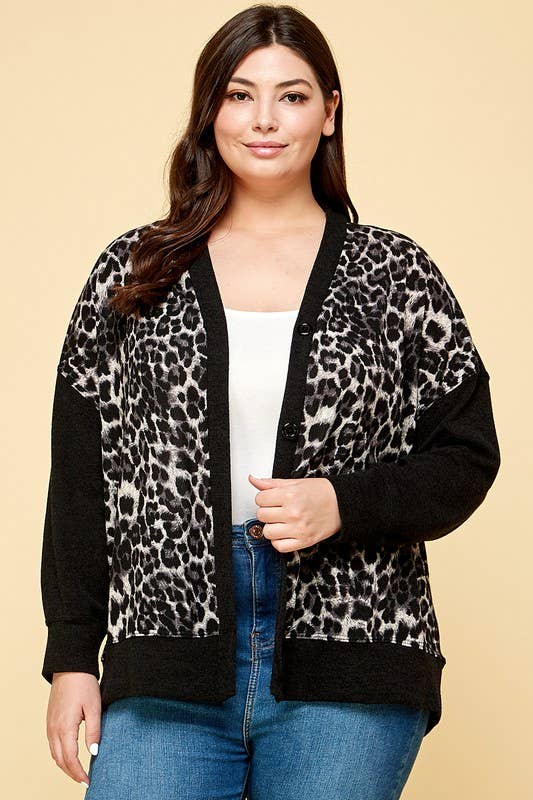 Plus Size Animal Print Cardigan with Buttons