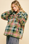 Fuzzy Plaid Button Down Loose Jacket